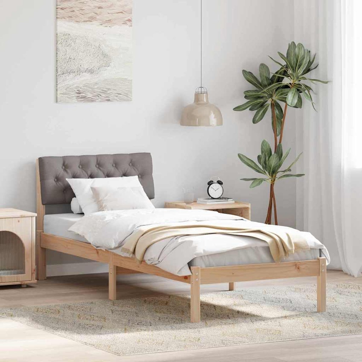 Grenenhout wandgemonteerd hoofdbord 75 x 190 cm bruin taupe