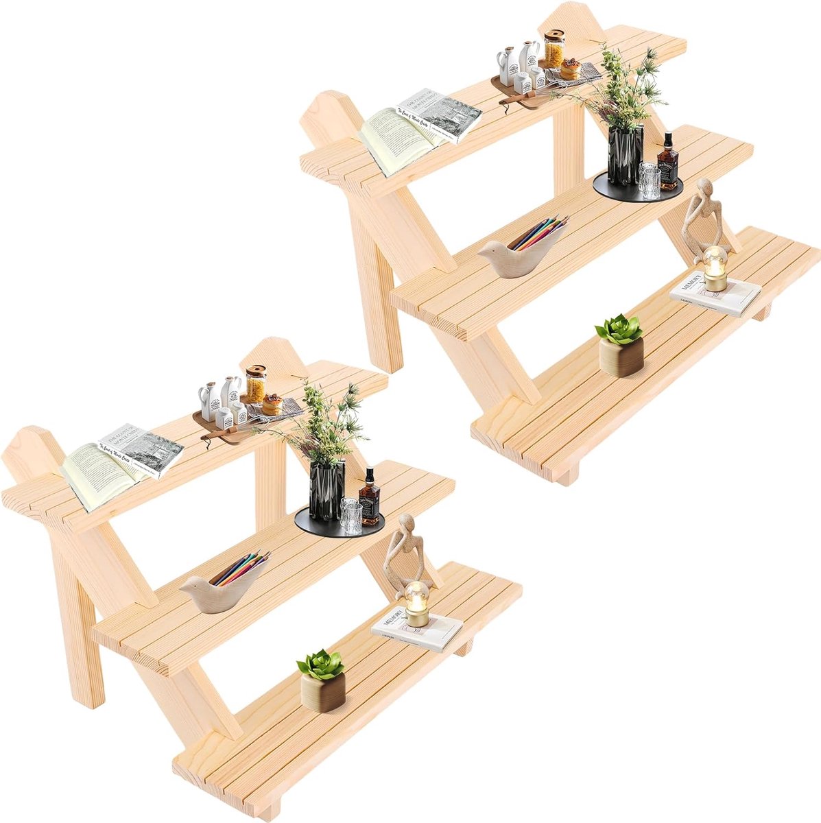 Dailygoods- Displaystandaard Houten - Sieradenhouder - 3-traps - 39 x 30 x 24 cm - Decoratief - Elegante Presentatieruimte - Sieradenstandaard