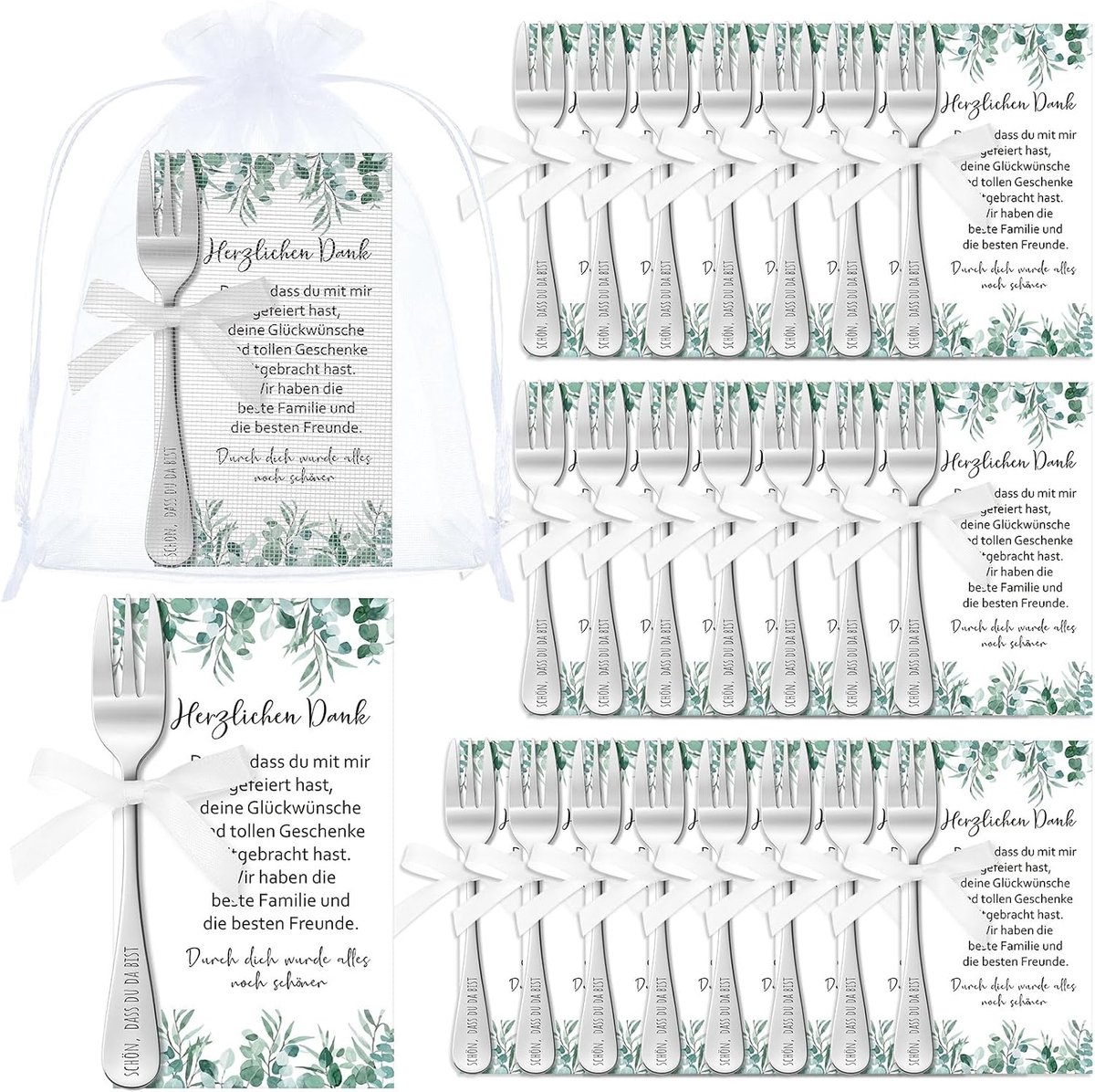 Dailygoods- Taartvorkjesset 24 Stuks - Decoratieve Elementen - Bedankkaartjes - Organzazakjes - Feestbedankjes - Emotionele Herinneringen
