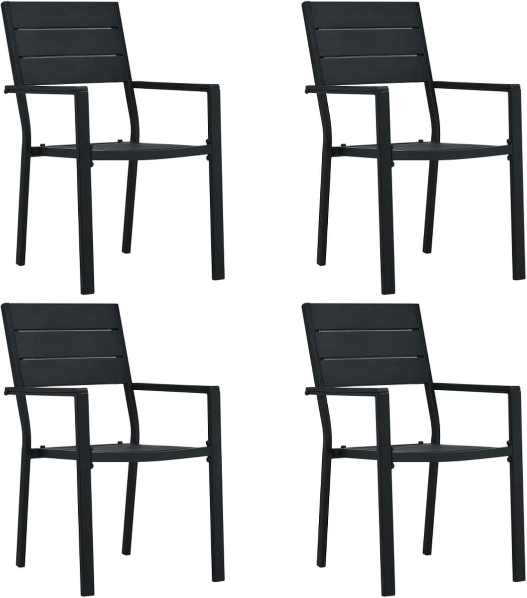 Tuinstoelen, 4 stuks, tuinstoel, tuinmeubelen, stoelen, fauteuil, tuinstoelen, eetstoel, balkonstoel, zwart, HDPE, houtlook