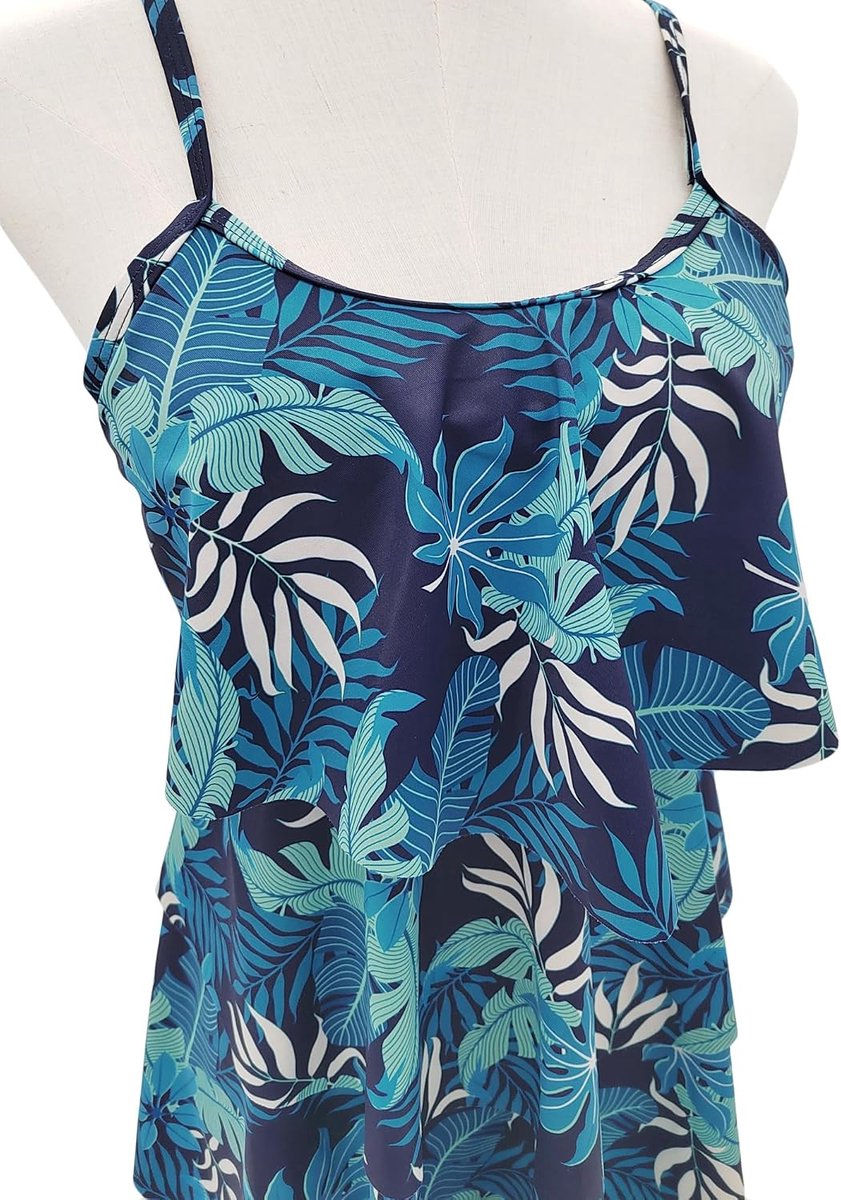 2 Stuk Tankini Badpakken Volant Gedrukt Top Met Boyshorts Plus Size Badmode Badpak