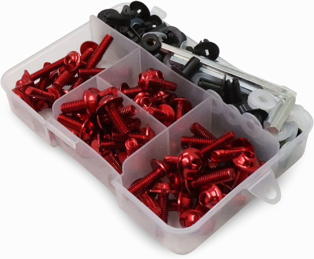 Geschikt voor yamaha kawasaki suzuki motorkap boutkit schroefbevestiging universele motorkap boutkit metrische bout en moer kit, Red
