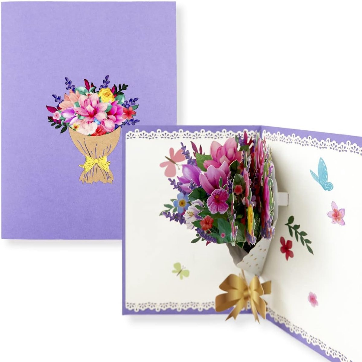 3D pop-up wenskaart met motieven een kleurrijk boeket bloemen voor verjaardag, feestdag, Valentijnsdag, bruiloft, jubileum voor familie, vrienden, werknemers of leraren incl. envelop