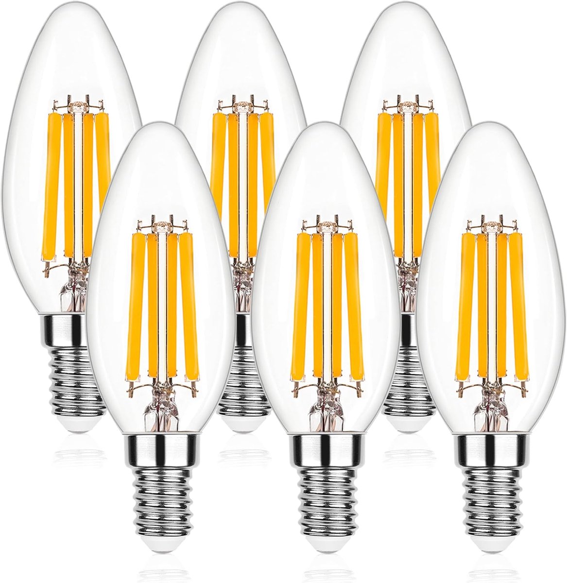 Dimbare E14 LED-lamp 6,5W 806 Lumen Klassieke Filament Kaarslamp 2700K Warm Wit Vintage Equivalent 65W, Verpakking Van 6