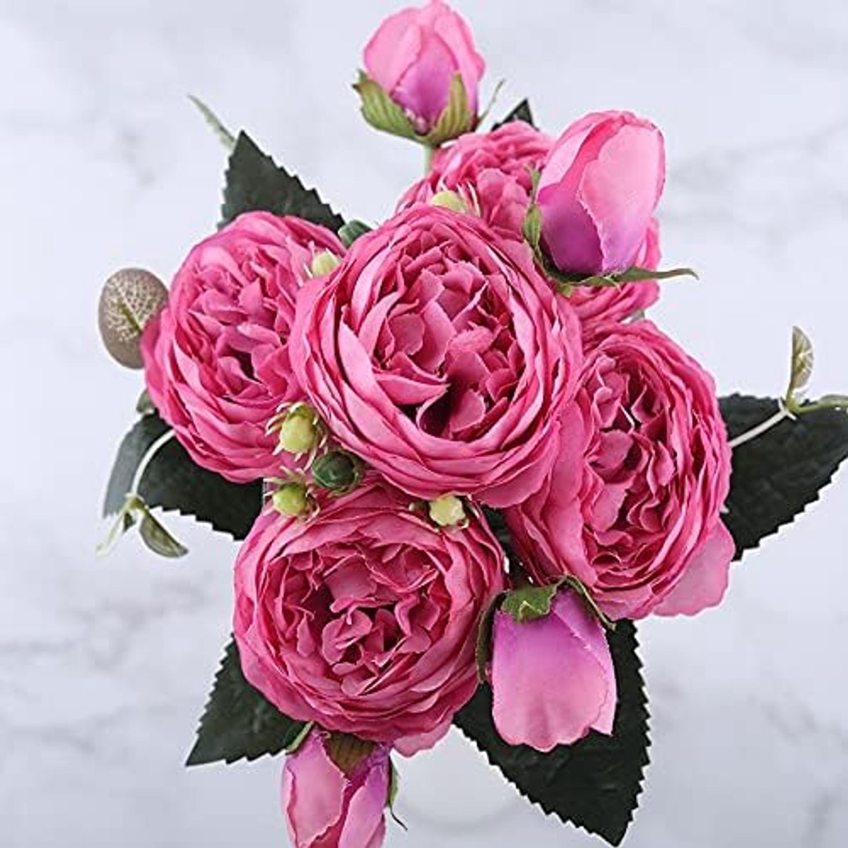 nepbloemen 30cm Rose Pink Silk Peony Artificial Flowers Bouquet 5 Groot Hoofd en 4 Bud Goedkope nep bloemen for thuis bruiloft decoratie binnen kunstbloem (Color : Red)