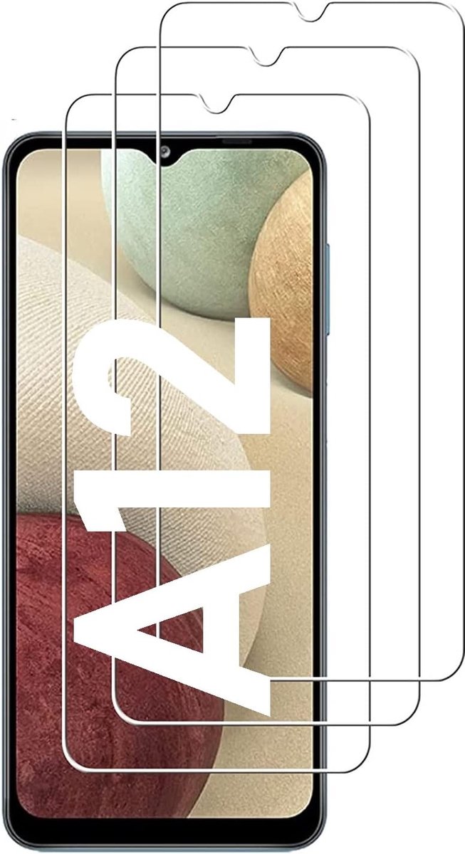 compatibel met Samsung Galaxy A12, pantserfolie, beschermfolie, gelaagd glas, echt hardglas, 9H, 0,33 mm, ultra-helder, 3 stuks
