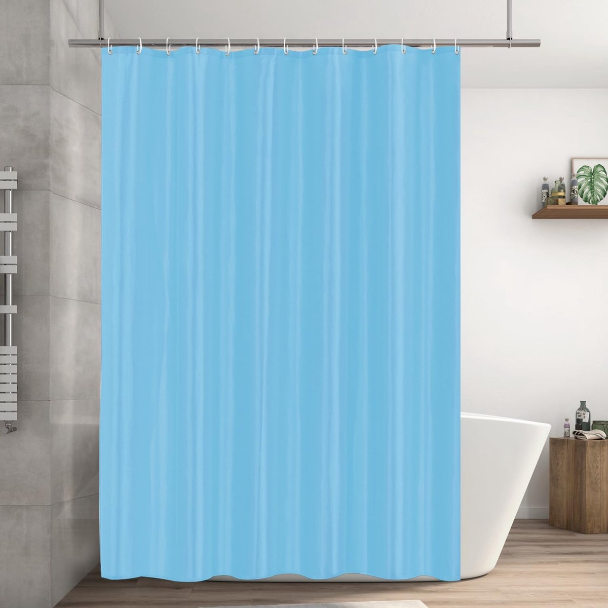 200x200 Badgordijn Polyester Textiel, Douchegordijn Anti-schimmel voor Badkamer, Gordijn voor Badkuip Douche uit Stof Waterdicht Wasbaar, Douchegordijn met 13 Haken Blauw