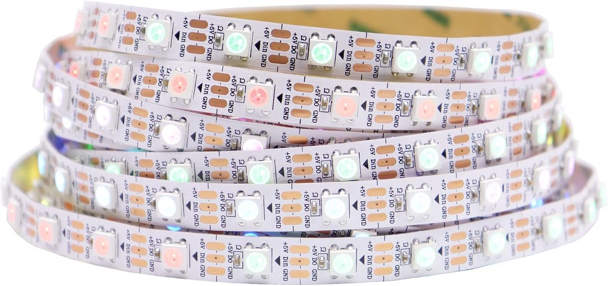 Individueel adresseerbare RGB LED-strip 5m 5050SMD Slimme flexibele droom Volledige kleur 60Pixels/m Witte PCB-verlichting IP30 Niet waterdicht DC5V (Witte PCB, 5m 300LEDs IP30)..