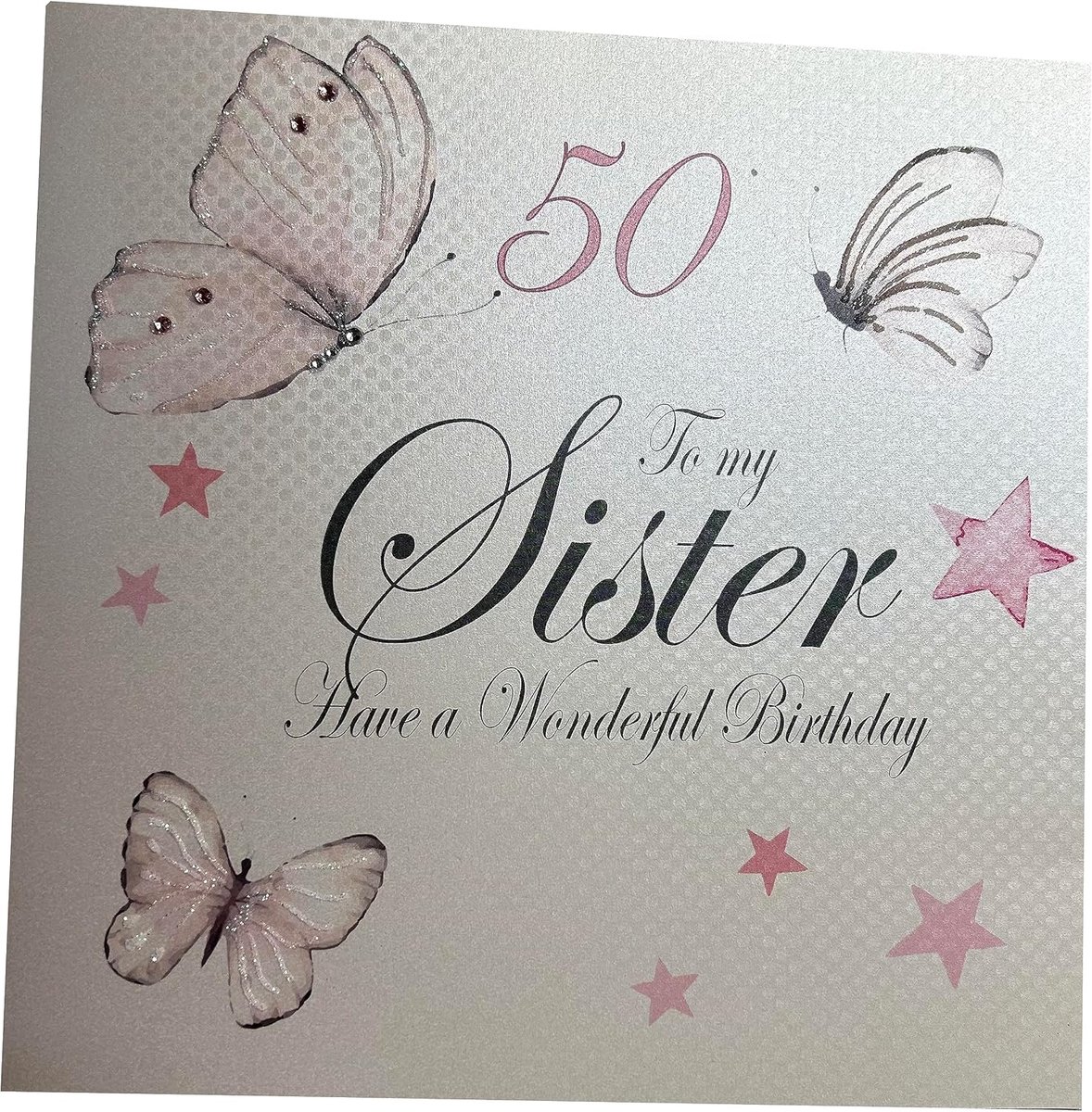 Cotton Cards Grote Vintage vlinders, 50 aan mijn zus hebben een prachtige handgemaakte 50e verjaardagskaart, XPD30-50