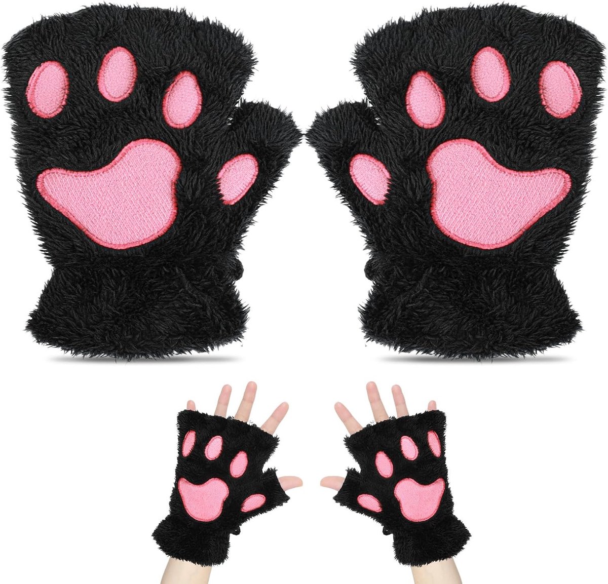 Handschoenen, harige poten handschoenen nepbont pluche harige kat klauw handschoen schattig cosplay kostuum accessoires voor vrouwen