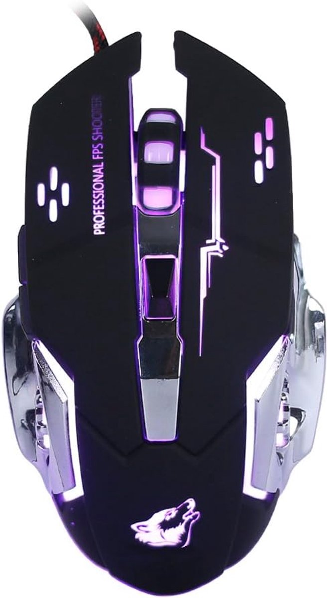 Optische gamingmuis met 6 knoppen, 4 ademende achtergrondverlichting, ergonomische handgrepen en 4 DPI-instellingen voor pc, laptop en Mac, zwart