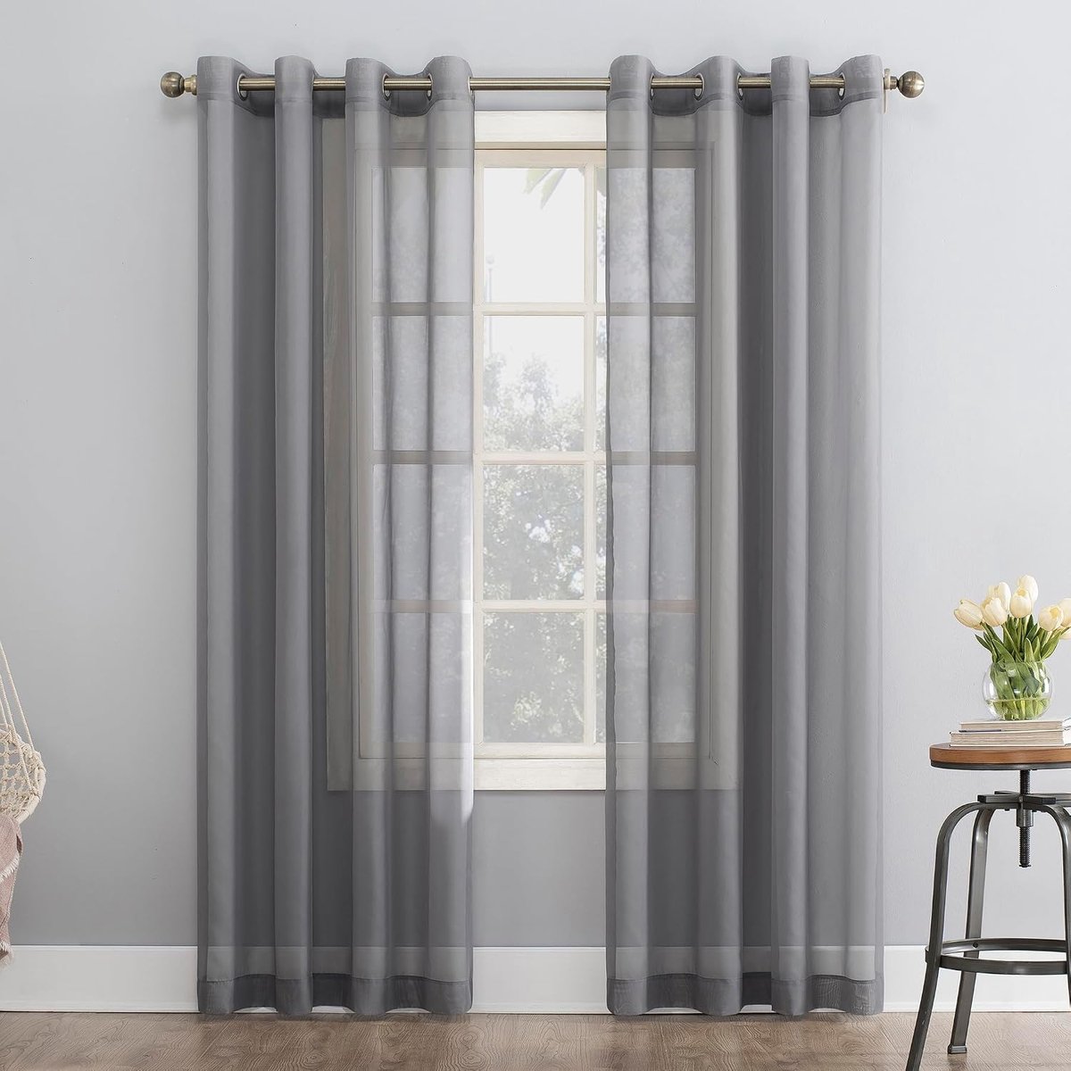 918 Doorschijnend voile-gordijnpaneel, stof, houtskoolgrijs, 59" B x 95" L (Pack van 1)