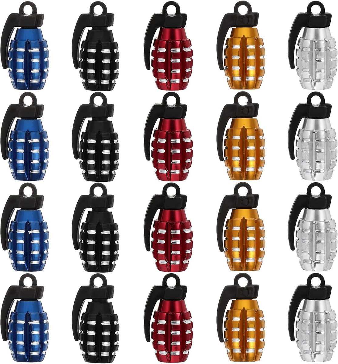 Set van 20 Ventieldoppen voor Auto, Fiets, Motor en Scooter - Garnetvormige Metaalventieldoppen in Rood, Zwart, Wit, Blauw en Geel - Duurzaam en Stijlvol Accessoire voor Banden