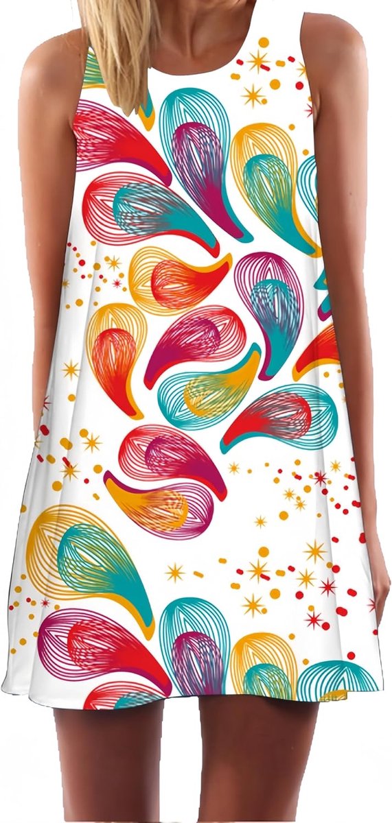 Plus Dames Mouwloos Vintage Boho Strandjurk Zomerjurk Tanktops Strandjurk Ronde hals Kort A-lijn Overhemd Jurk Blousejurk