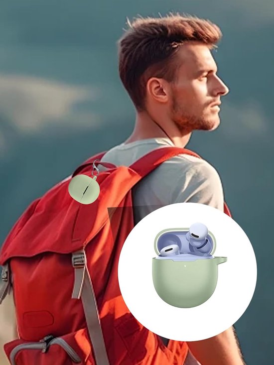 hoes voor Google Pixel Buds 2a oordopjes, schokbestendig, waterdicht, zacht en duurzaam, met koord, sleutelhanger en reinigingsgereedschap, matcha groen — afbeelding 5