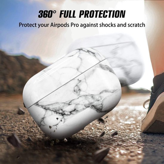 Compatible with AirPods Pro Case, Marble Airpods Case Cover PC Hard Stylish Case Portable Full Protective Shockproof Cover for AirPods Pro Earpods Charging Case Accessories – White — afbeelding 2