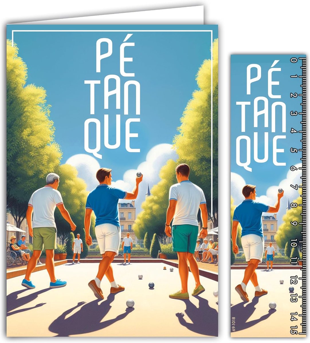 69-1018 Pétanque kaart met envelop, 12 x 17,5 cm, voor sportspelers, kampioen, schiet of punten, varkensballen, vertrek naar pensioen zon, collectie Passion Sports des Games, gemaakt in Frankrijk