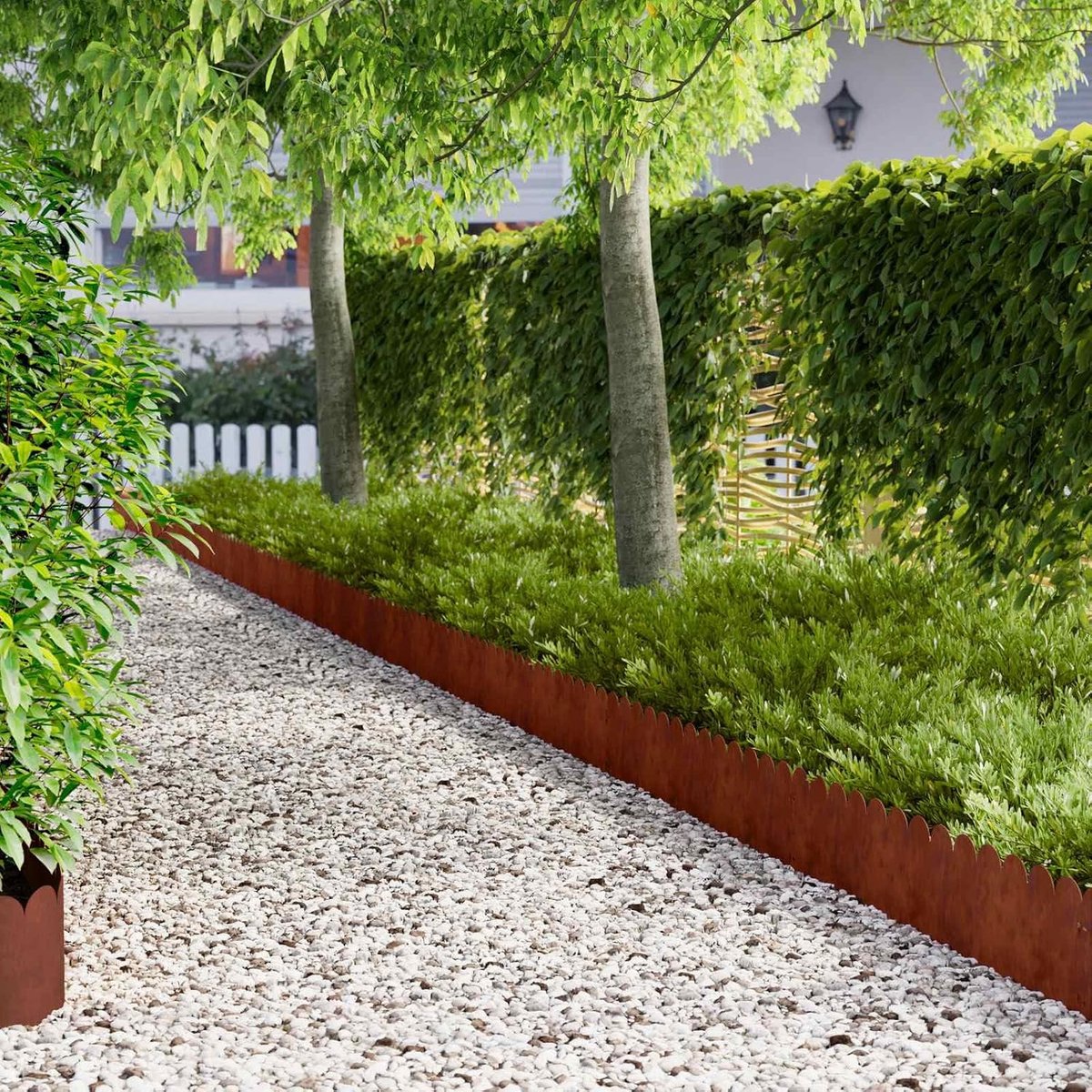 Set van 10, staal, roestig, 103 x 25 cm, bedbegrenzing