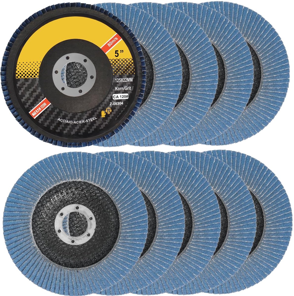 Lamellenschijven 125 mm T29, set van 10 zirkonium korrel 120 voor haakse slijper, duurzame schuurschijven voor metaal, RVS, hout en aluminium, fijne afwerking