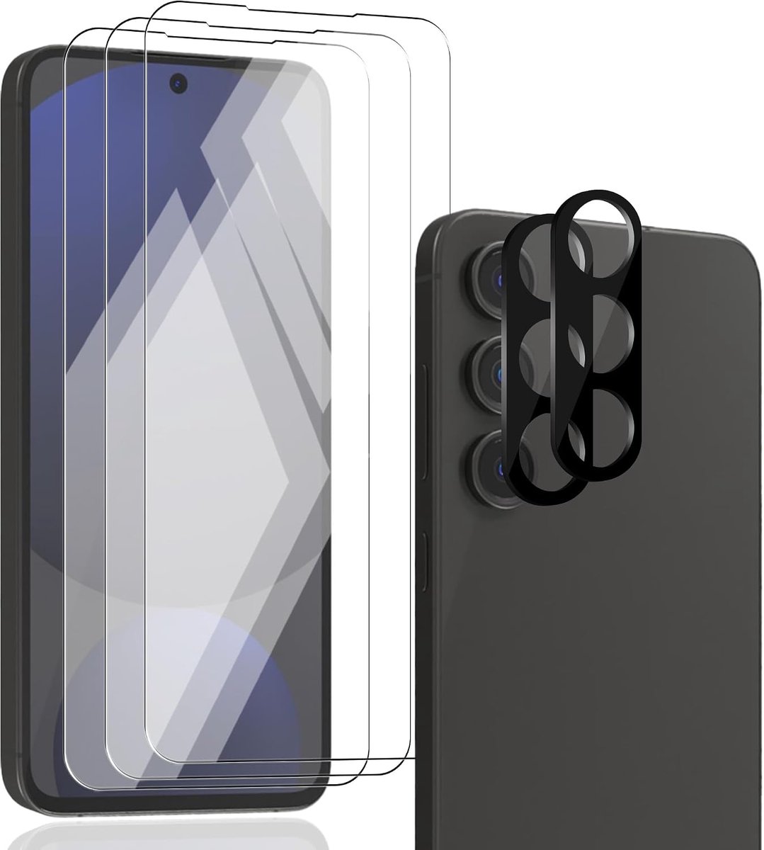 Beschermfolie voor Samsung Galaxy S24 FE, 3 Stuks Screen Protector voor Pantserglas met 2 Stuks Camerabescherming, HD Anti-kras Folie, 9H Hardheid Displaybescherming
