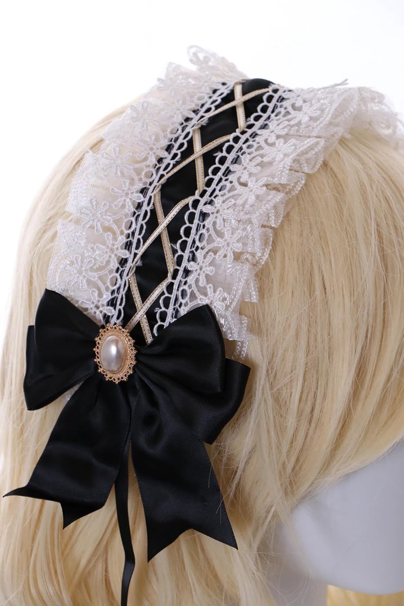 Zofe Maid Lolita satijnen kanten ruches haarband met strik, gothic haaraccessoire