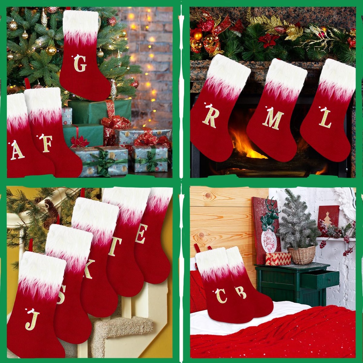 Kousen, 22 inch rood monogram gebreide kerstmis gepersonaliseerde geborduurde kousen, gebreide fluwelen kerstkousen, rode open haard hangende sokken voor kerstcadeau, kerstdecor (M)