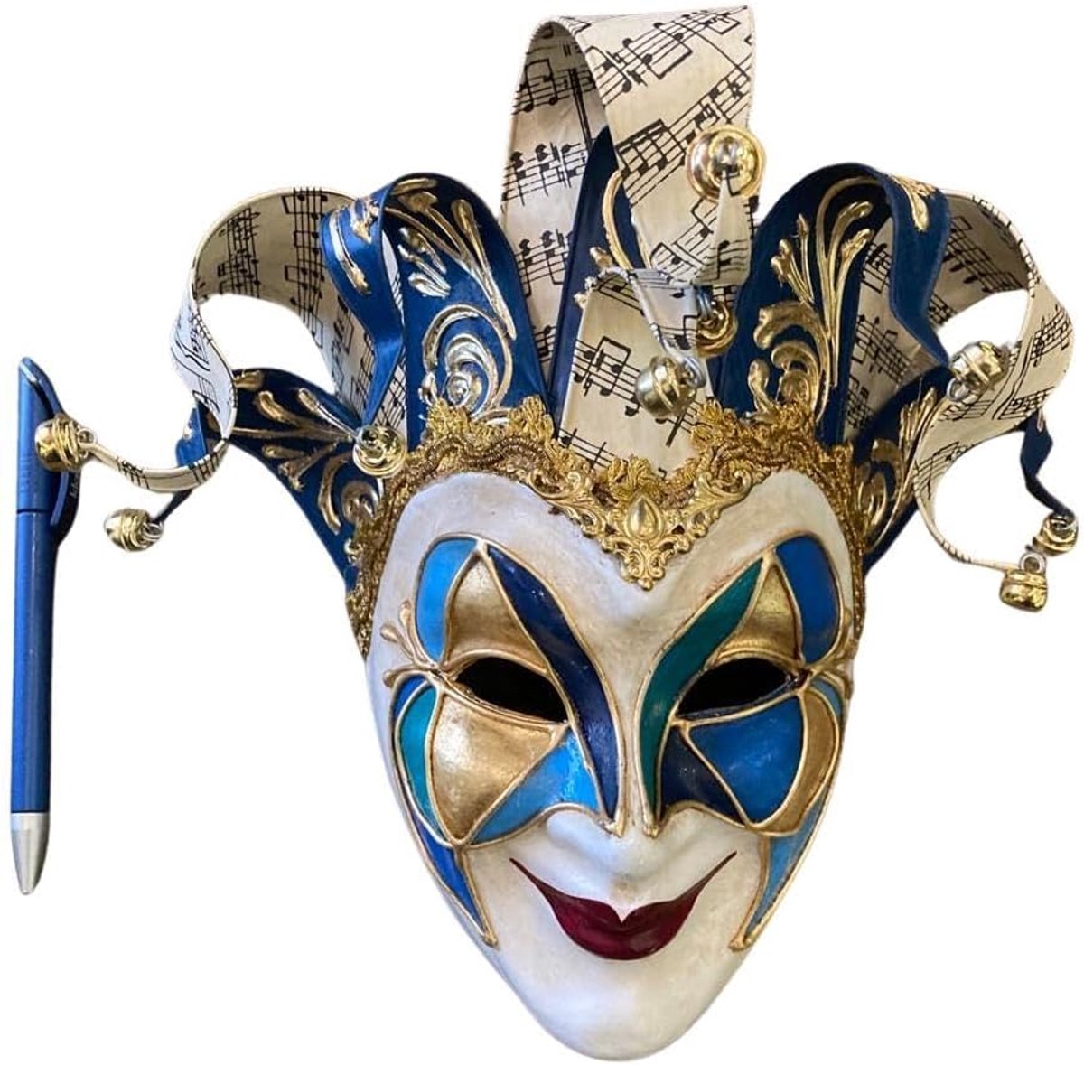 Mini blauw joker masker, decoratie masker als boris brejcha