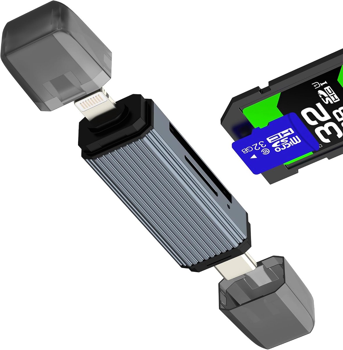 USB C Lightning kaartlezer Micro SD-adapter voor iPhone 17 16 15 14 Pro Max compatibel met Samsung Galaxy S26 voor Apple voor iPad geheugen digitale camera TF Card Reader Hub externe draagbare