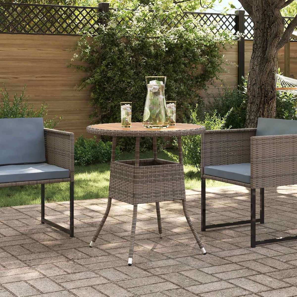 Dinertafel Grijs Acacia 70x70x73 cm Massief Hout Buiten Eettafel Weerbestendig UV Bestendig Tuinmeubel Poly Rattan Eetkamertafel