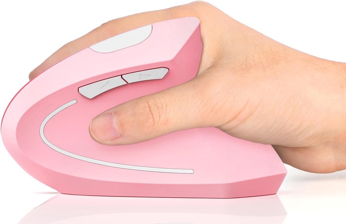 Muis draadloze, oplaadbare muis stil voor carpaal tunnel rechterhand, 2,4 GHz USB verticale muis draadloos voor laptop etc, 3 verstelbare 800/1200/1600 DPI, roze