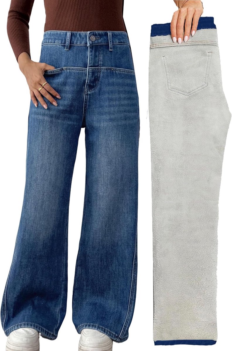 Jeans Brede Pijpen Baggy Winter Thermische Warme Flanel Jean Losse Oversized Y2K Denim Broek