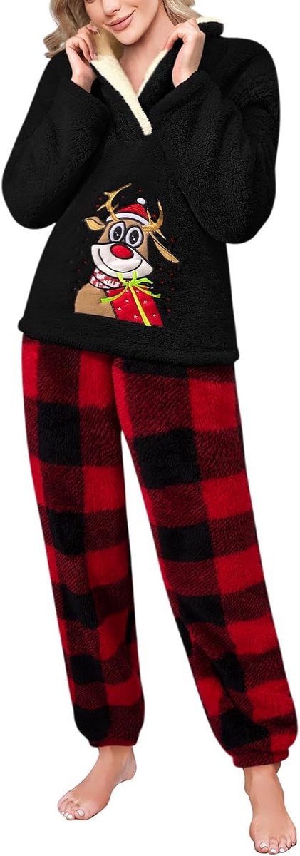 Kerstpyjama voor dames, warm, van zachte wol, winterpyjama met trui en broek, cadeaus voor dames