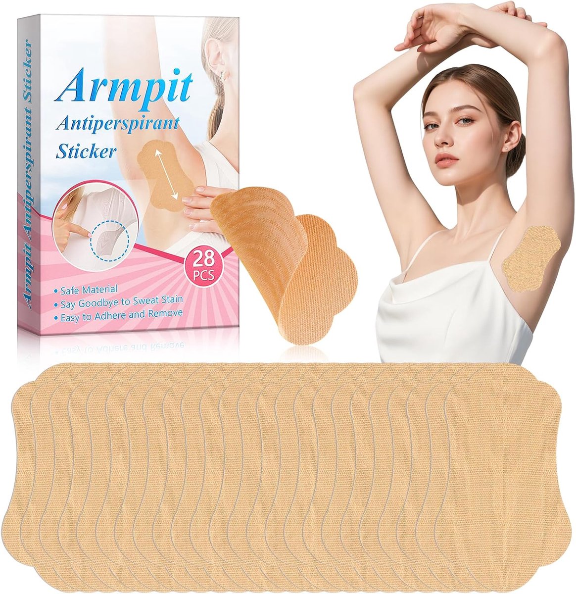 Zelfklevend, 28 Stuks Zweetpads Oksels Onzichtbaar en Dun, Zweetabsorberende Pads voor Kleding of Huid, voor Dagelijks Gebruik, Sport, Mannen en Vrouwen