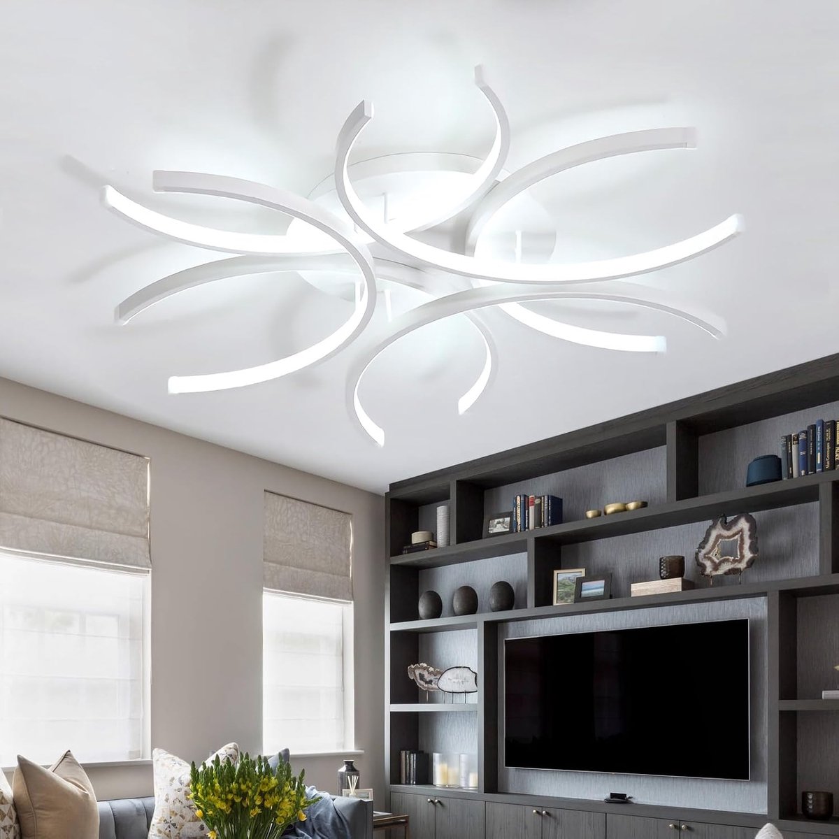 Plafondlamp Slaapkamer Dimbaar Moderne Plafondlamp en Afstandsbediening Woonkamer 6000K Plafondverlichting APP Grote Salon Plafondlamp Wit Metaal voor Eetkamer, Keuken, Hal