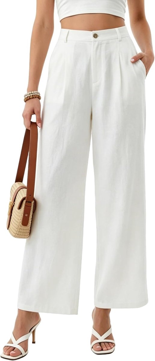 Broek voor dames, zomer, brede broek, licht, elegant, lange broek, brede pijpen, comfortabele strandbroek met zakken voor zakelijk kantoor
