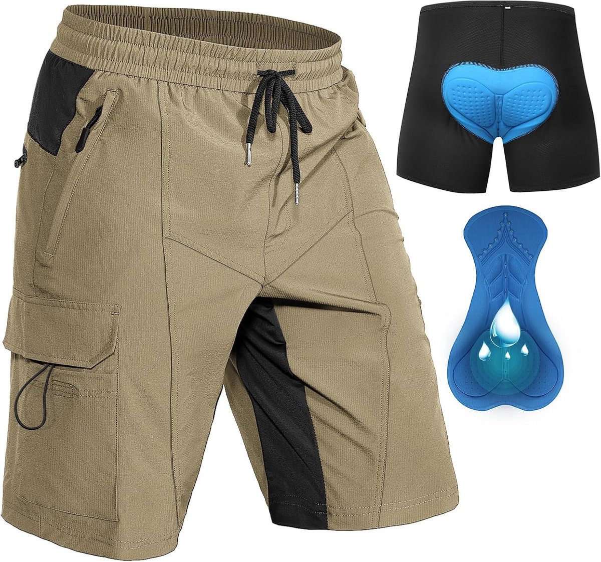 heren fietsbroek kort met 4D Gevoerd mountain bike kleding sport ademende sneldrogende stretch fit baggy