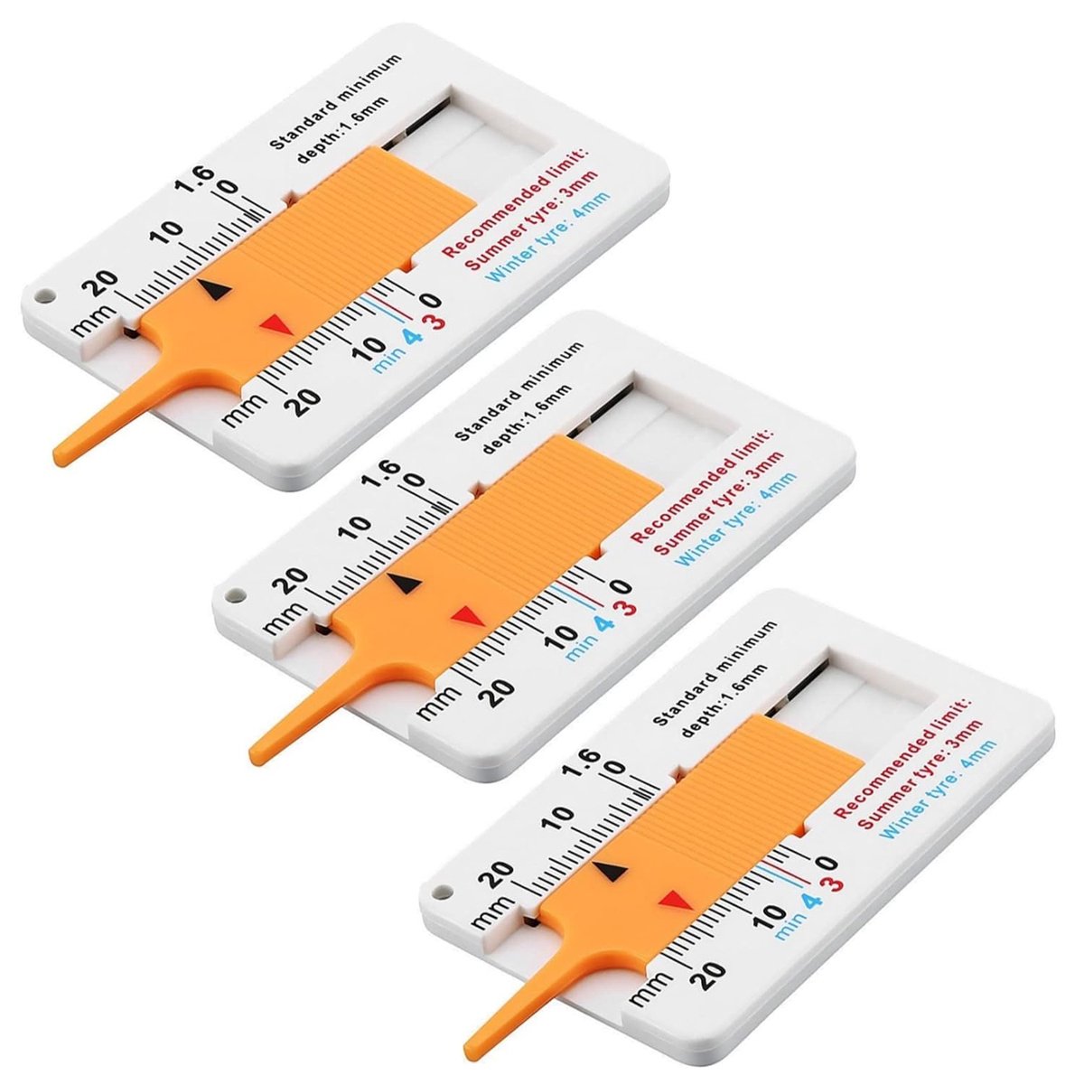 carmdering - Bandenprofielmeter - Bandendieptemeter - Meetinstrument - Compact Ontwerp - Duurzaam Kunststof - Lichtgewicht En Robuust - Veilig Rijcomfort Voor Auto En Motor - 3 Stuks