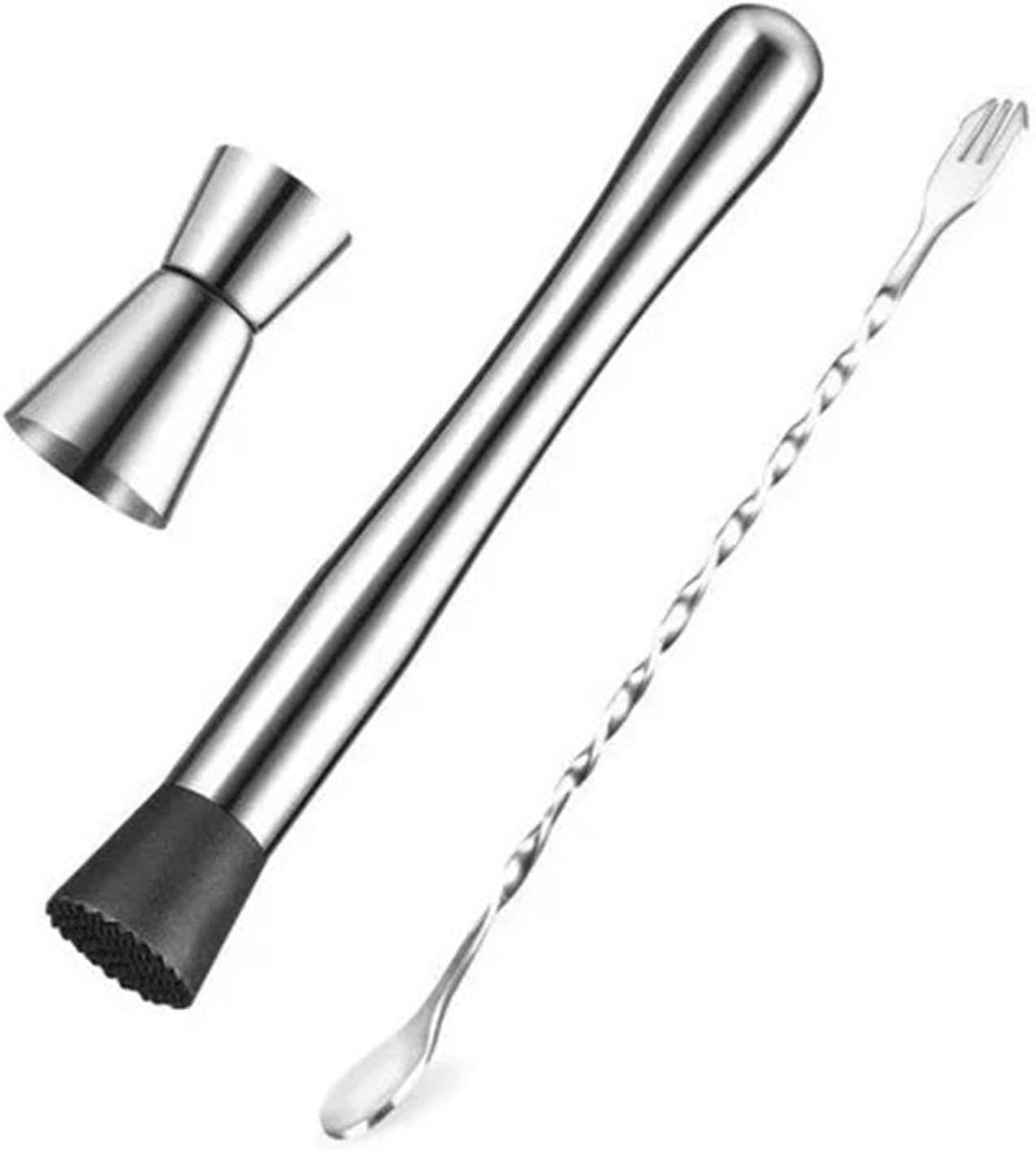 25 cm roestvrijstalen barmuilkorf, drankroerset met roerlepel en maatbeker, voor het maken van mojito's, margarita's