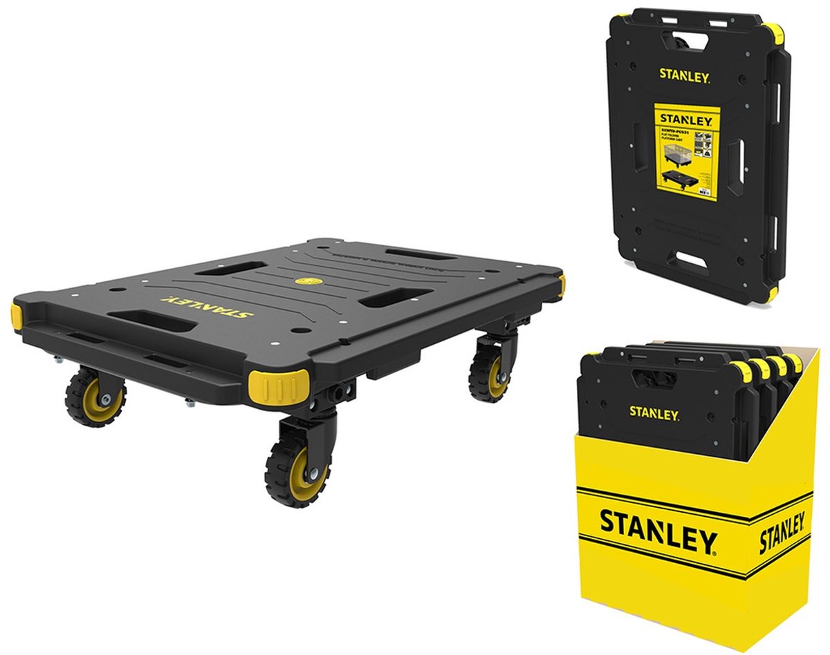 Stanley Platformwagen PC531 - Laadcapaciteit tot 137KG - Anti-Slip Platform - Verhuizen en Klussen - 60 x 45 x 16,7 CM - Zwart/Geel