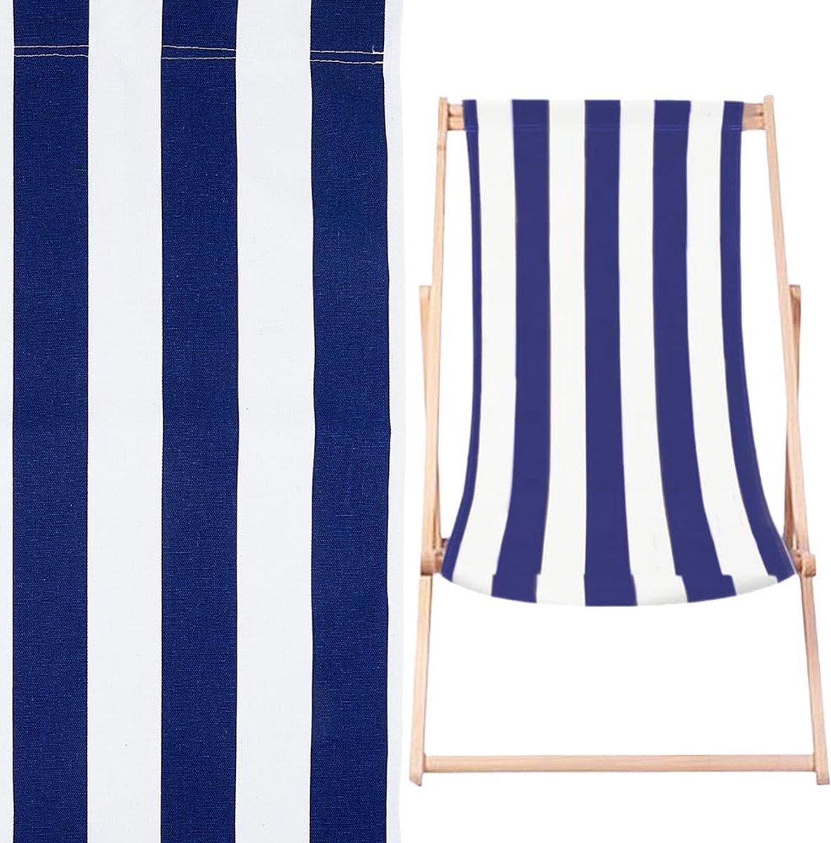 2 stuks strandligstoel, vervangingsstof, blauw en wit, gestreept, outdoor, opvouwbaar, canvas, 1120 x 430 mm, patio, ligstoel, stof, outdoor, opvouwbare stoel, stof, voor thuis, strand, tuin