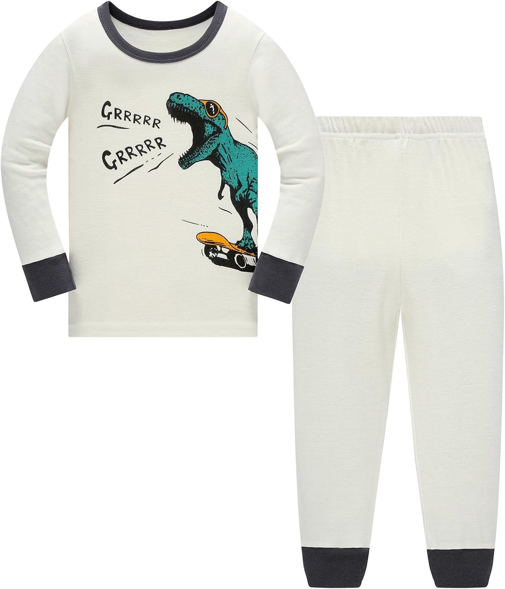 Pyjama voor jongens, dinosaurus, lang, katoen, pyjamasets, tweedelig, voor kinderen en jongeren van 1-12 jaar