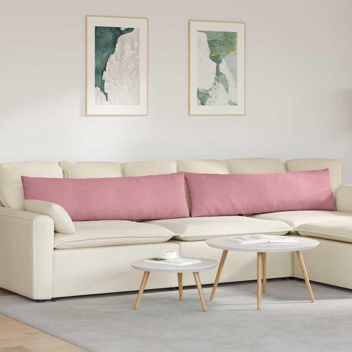 Bankkussen, 2 stuks, roze, 145 x 40 cm, corduroy overtrek met ritssluiting, voor woonkamer en slaapkamer
