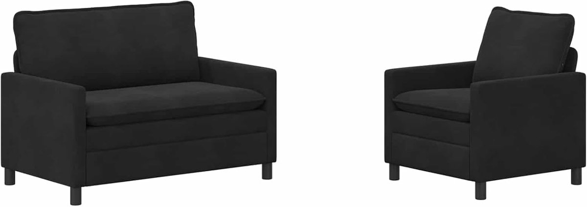 Sofa Set 2 stuks zwart fluweel, woonkamer gestoffeerde bank bank voor appartement kantoor logeerkamer slaapkamer 3417030