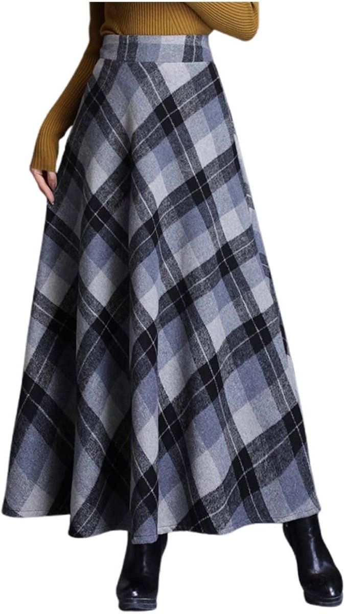 Damesrok met hoge taille, trapezium, uitlopend, portemonnee, geplooid, asymmetrisch, gevoerd, zakken, riem, knopen, effen, bedrukt, bloemen, gestreept, A125