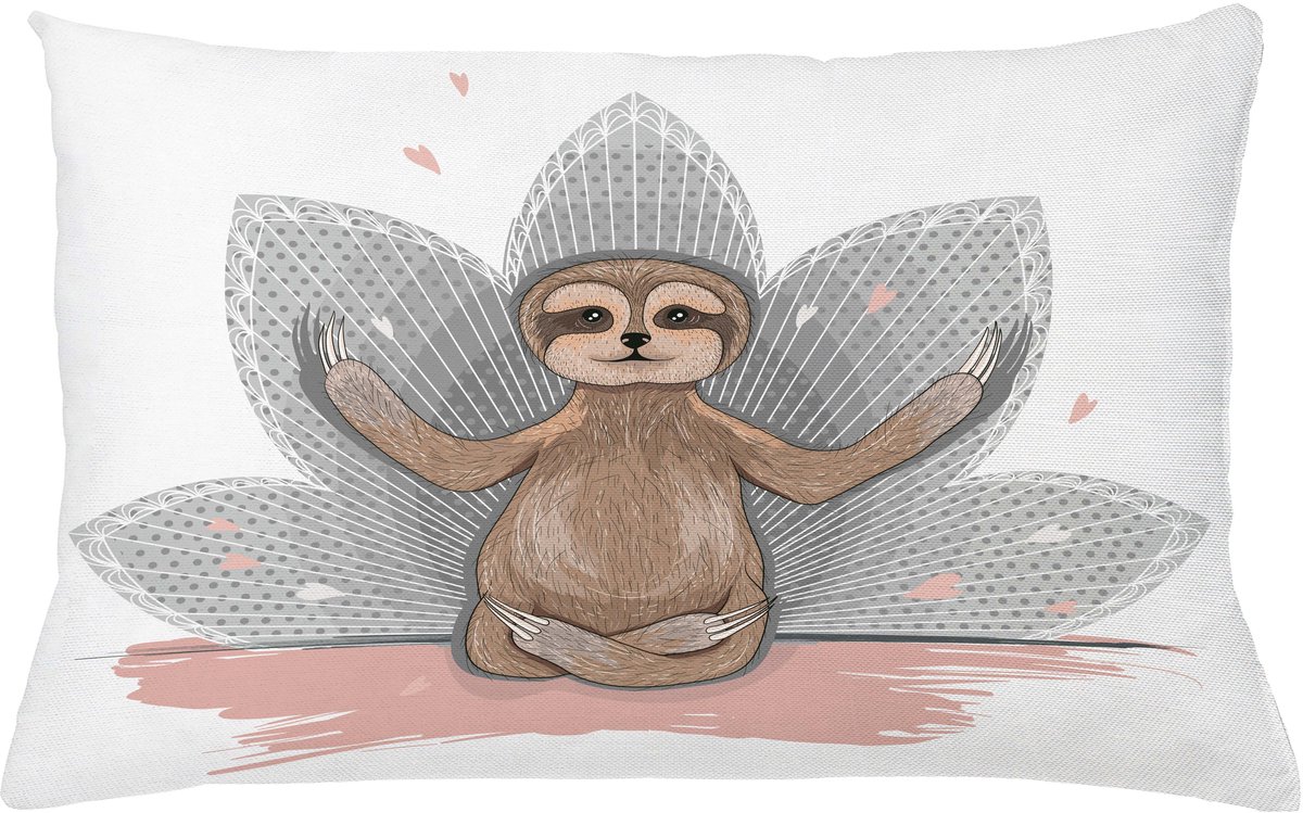 ABAKUHAUS Faultier Kussenhoes, Kleine Sloth Meditation, Kussenhoes met Ritssluiting en Dubbelzijdige Print, 65 x 40 cm, Roze Bruin Grijs