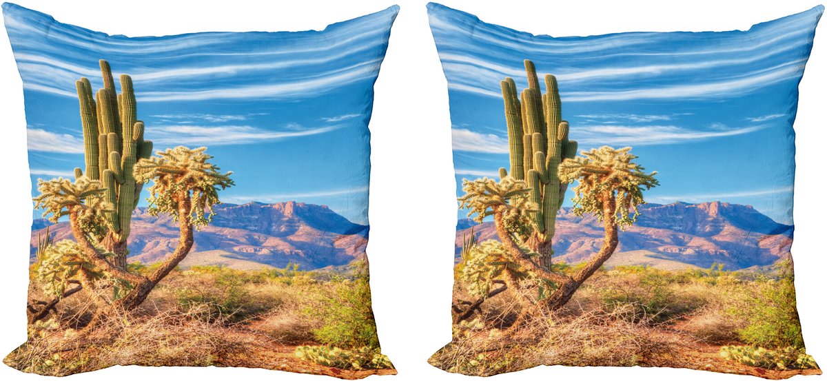 ABAKUHAUS Kaktus Sierkussenhoes Set van 2, Landschap en Prickeln Pflanze, Modern Accent Dubbelzijdige Digitale Print, 40x40, Meerkleurig