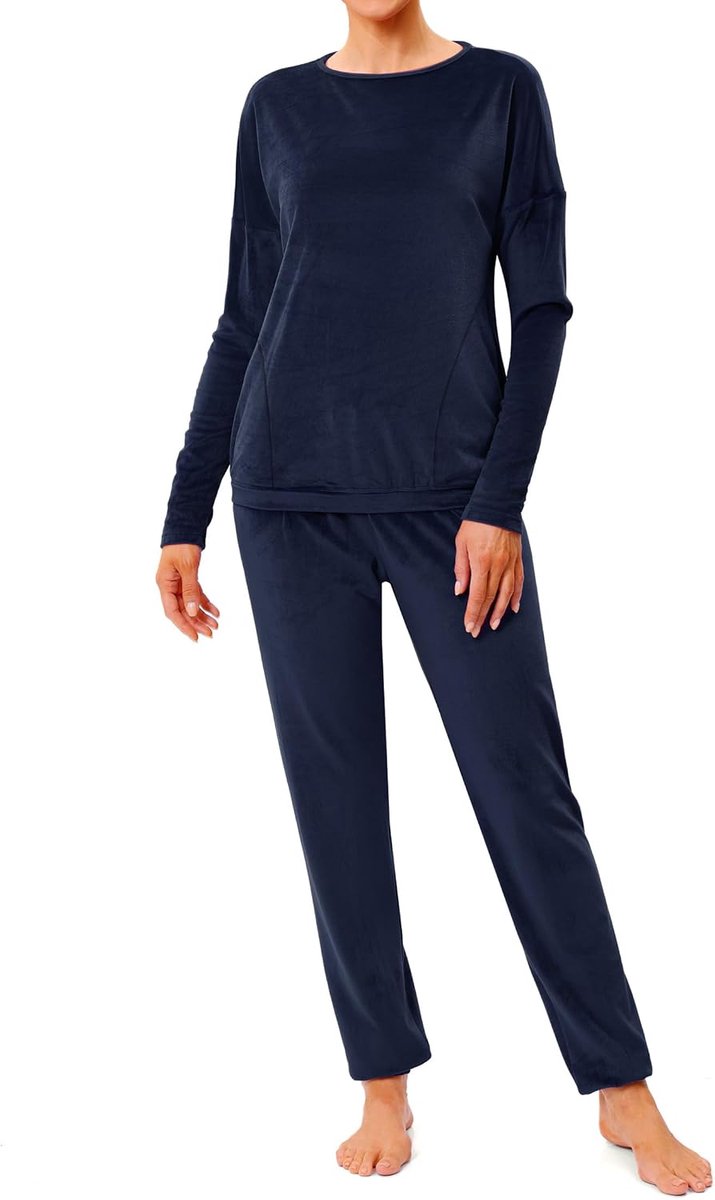 winterpyjama, tweedelig, fluweel, loungewear, huispak, warm, herfst, winter, lange mouwen, ronde hals, bovendeel met zakken en broek, S-3XL
