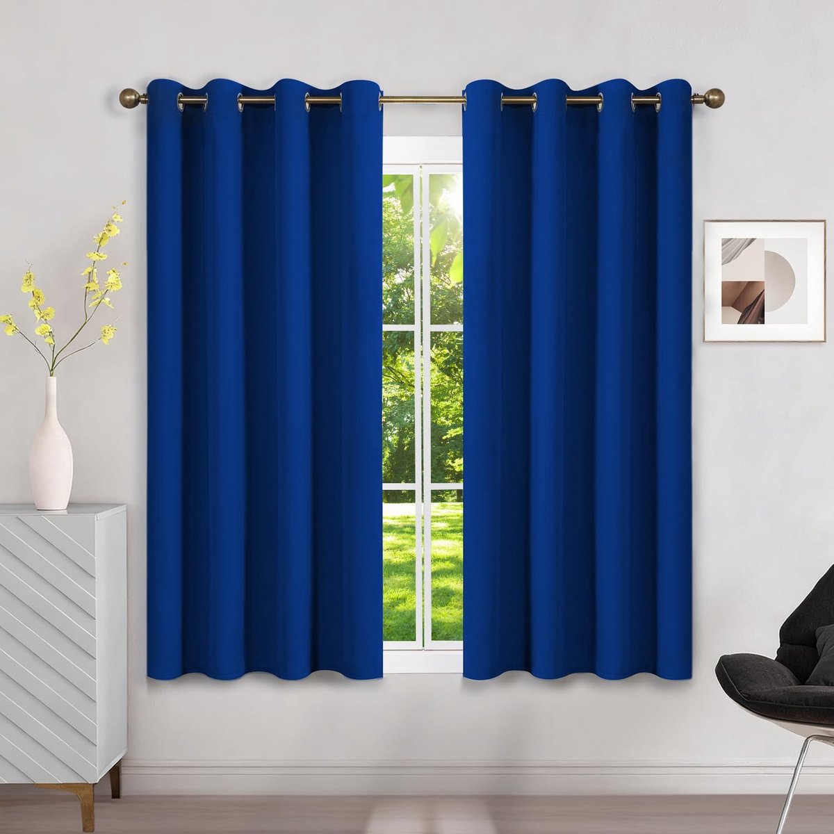 verduisteringsgordijn, isolerend, tegen kou, 120 x 140 cm (b x h), 2 stuks, ondoorzichtig, koningsblauw, met oogjes, hittebescherming, uv-bescherming, lawaai, voor binnen, decoratie