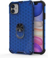 Voor iPhone 11 schokbestendige honingraat pc + TPU ringhouder beschermhoes (blauw)