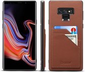 Voor Galaxy Note9 Denior V1 luxe auto koeienhuid lederen beschermhoes met dubbele kaartsleuven (bruin)